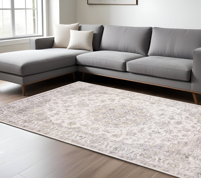 8' X 10' Beige and Ivory Oriental Power Loom Area Rug