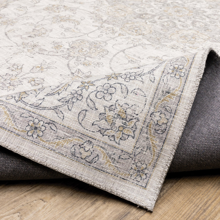 9' X 12' Beige Gold And Grey Oriental Power Loom Stain Resistant Area Rug