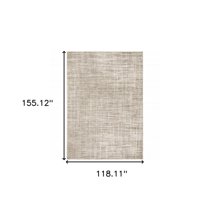 10' X 13' Beige Grey Ivory Tan And Brown Abstract Power Loom Stain Resistant Area Rug