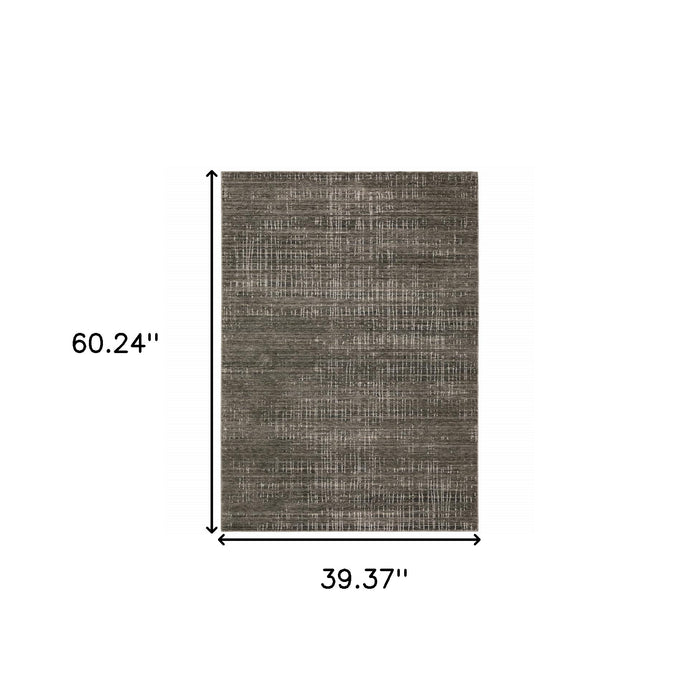 3' X 5' Charcoal Grey Grey Ivory Tan And Brown Abstract Power Loom Stain Resistant Area Rug