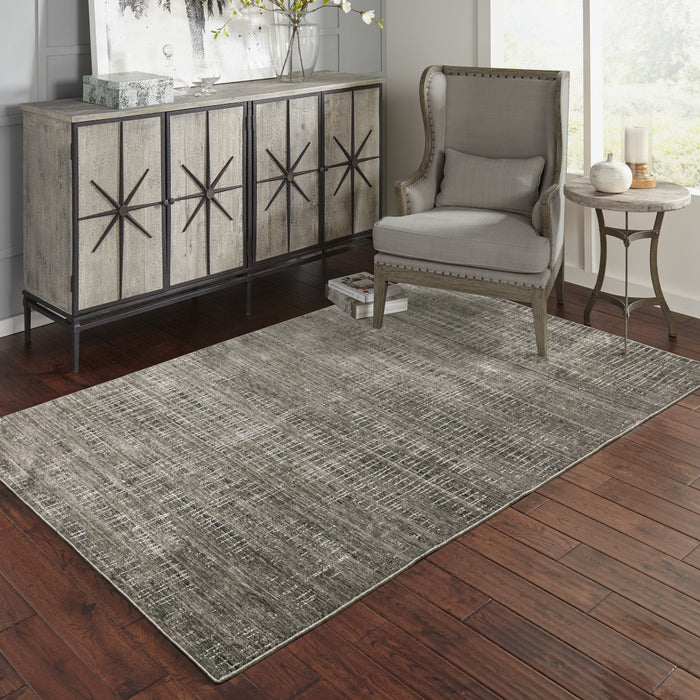 3' X 5' Charcoal Grey Grey Ivory Tan And Brown Abstract Power Loom Stain Resistant Area Rug