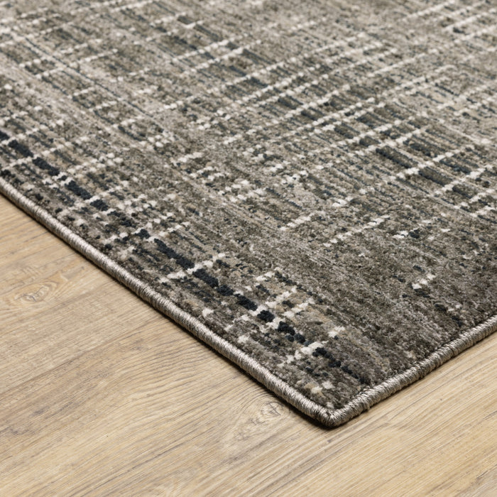 3' X 5' Charcoal Grey Grey Ivory Tan And Brown Abstract Power Loom Stain Resistant Area Rug