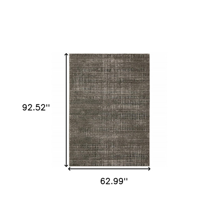 5' X 8' Charcoal Grey Grey Ivory Tan And Brown Abstract Power Loom Stain Resistant Area Rug