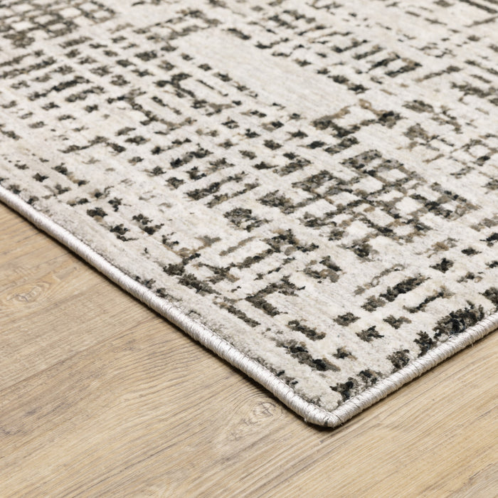 2' X 8' Ivory Grey Charcoal Brown And Beige Abstract Power Loom Stain Resistant Runner Rug