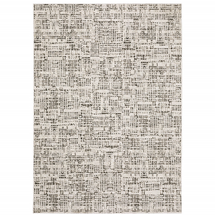 7' X 10' Gray and Ivory Abstract Power Loom Area Rug