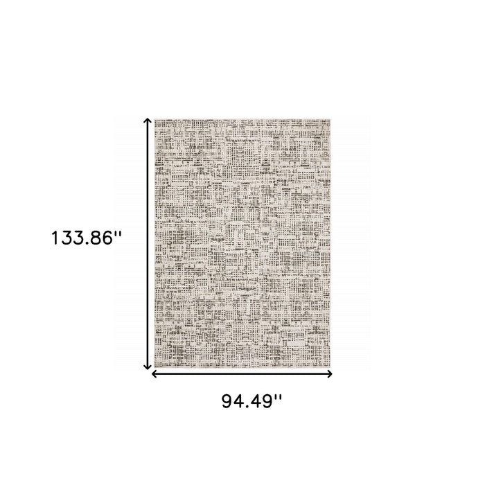 8' X 11' Ivory Grey Charcoal Brown And Beige Abstract Power Loom Stain Resistant Area Rug