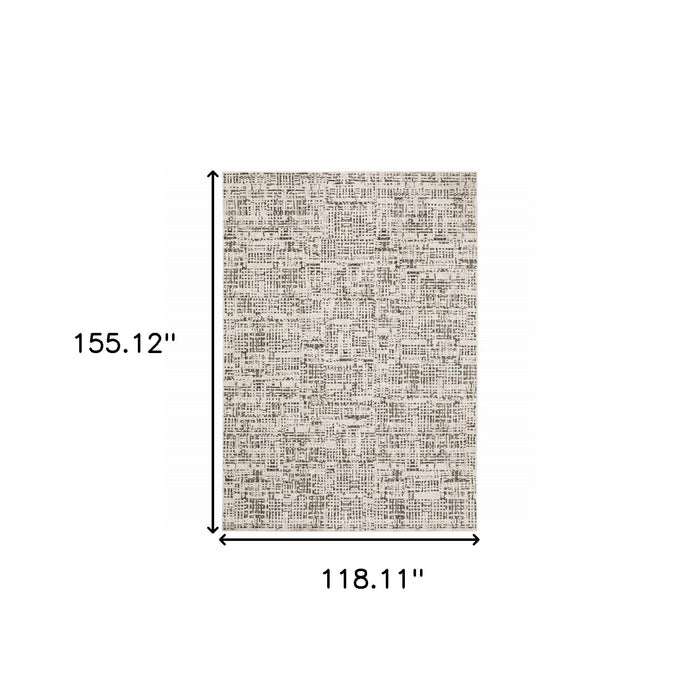 10' X 13' Ivory Grey Charcoal Brown And Beige Abstract Power Loom Stain Resistant Area Rug