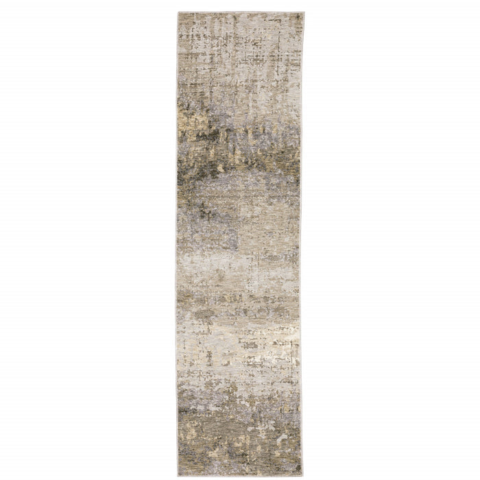 2' X 8' Beige Grey Ivory Tan And Brown Abstract Power Loom Stain Resistant Runner Rug