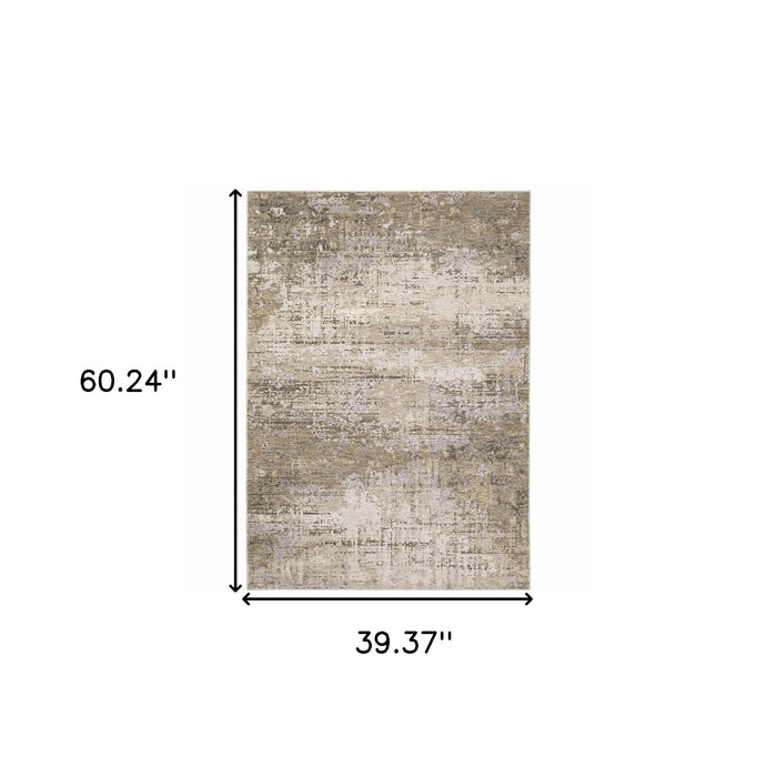 3' X 5' Beige Grey Ivory Tan And Brown Abstract Power Loom Stain Resistant Area Rug