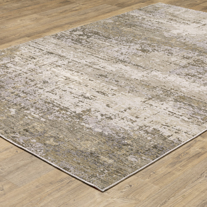 3' X 5' Beige Grey Ivory Tan And Brown Abstract Power Loom Stain Resistant Area Rug