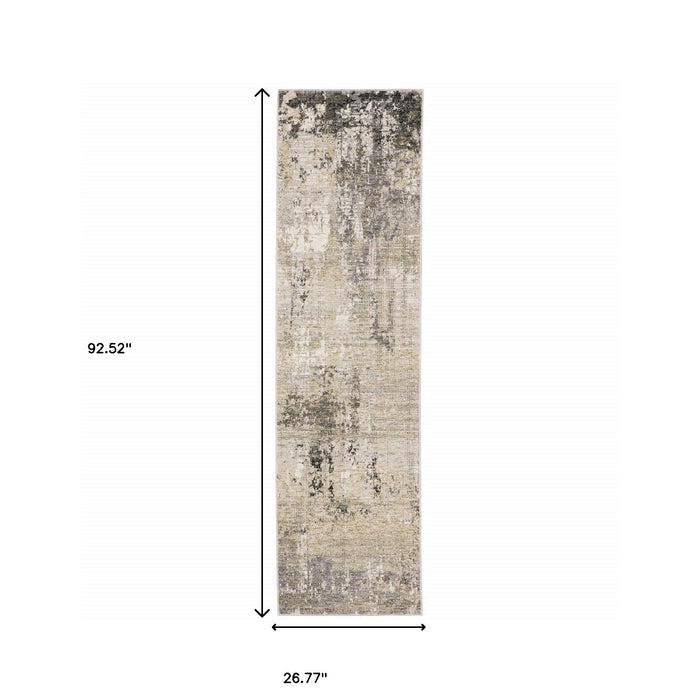 2' X 8' Beige Grey Ivory Tan And Brown Abstract Power Loom Stain Resistant Runner Rug