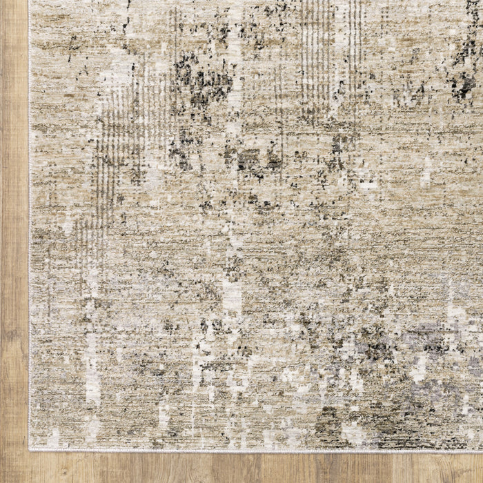 3' X 5' Beige Grey Ivory Tan And Brown Abstract Power Loom Stain Resistant Area Rug