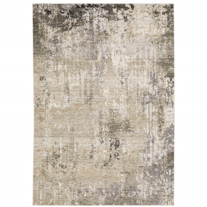 6' X 9' Beige Grey Ivory Tan And Brown Abstract Power Loom Stain Resistant Area Rug