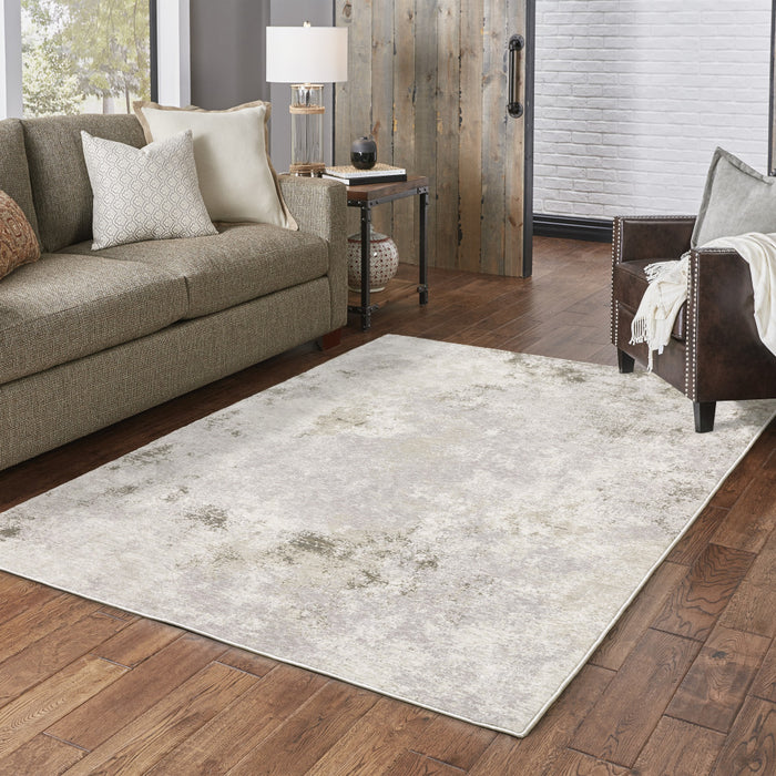 5' X 8' Beige Ivory Tan Grey And Brown Abstract Power Loom Stain Resistant Area Rug