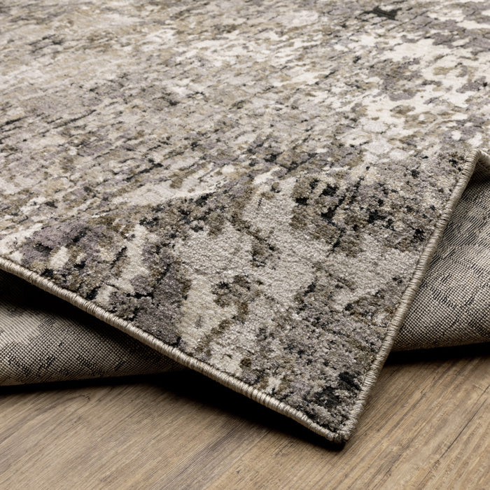 2' X 8' Grey Ivory Beige Charcoal Black Tan And Brown Abstract Power Loom Stain Resistant Runner Rug