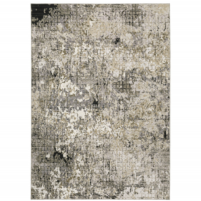 3' X 5' Grey Ivory Beige Charcoal Black Tan And Brown Abstract Power Loom Stain Resistant Area Rug