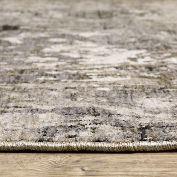 3' X 5' Grey Ivory Beige Charcoal Black Tan And Brown Abstract Power Loom Stain Resistant Area Rug