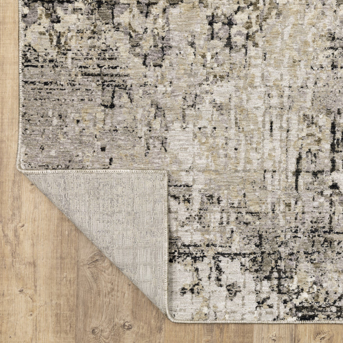 3' X 5' Grey Ivory Beige Charcoal Black Tan And Brown Abstract Power Loom Stain Resistant Area Rug