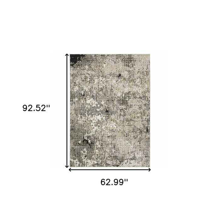 5' X 8' Grey Ivory Beige Charcoal Black Tan And Brown Abstract Power Loom Stain Resistant Area Rug