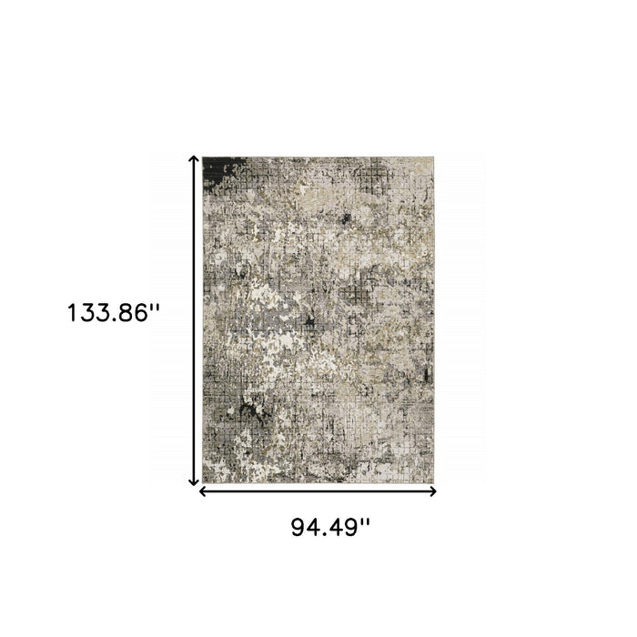 8' X 11' Grey Ivory Beige Charcoal Black Tan And Brown Abstract Power Loom Stain Resistant Area Rug