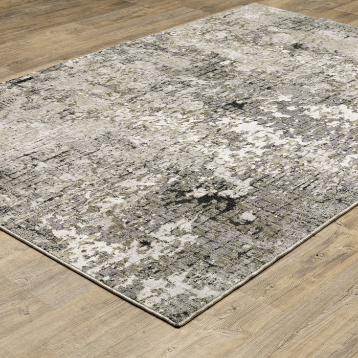 8' X 11' Grey Ivory Beige Charcoal Black Tan And Brown Abstract Power Loom Stain Resistant Area Rug