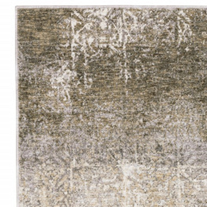 2' X 8' Ivory Grey Tan Brown And Beige Abstract Power Loom Stain Resistant Runner Rug