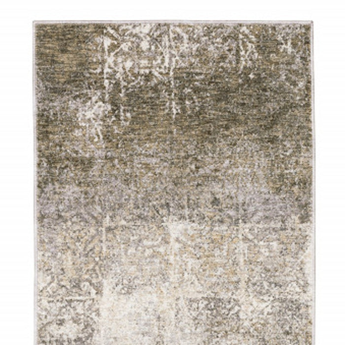 2' X 8' Ivory Grey Tan Brown And Beige Abstract Power Loom Stain Resistant Runner Rug