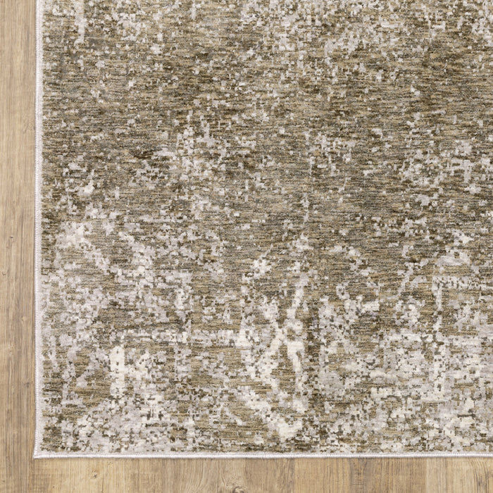 2' X 8' Ivory Grey Tan Brown And Beige Abstract Power Loom Stain Resistant Runner Rug