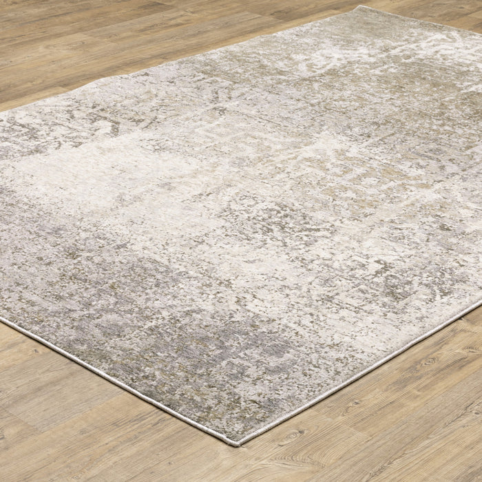 6' X 9' Ivory Grey Tan Brown And Beige Abstract Power Loom Stain Resistant Area Rug