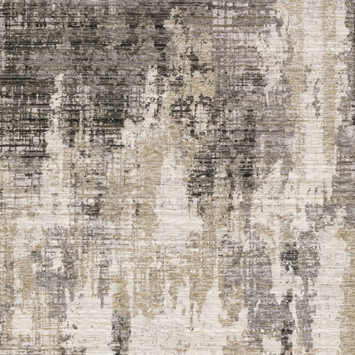 3' X 5' Grey Beige Charcoal Brown Tan And Ivory Abstract Power Loom Stain Resistant Area Rug