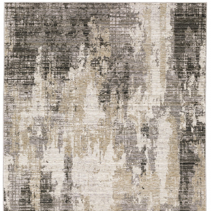 3' X 5' Grey Beige Charcoal Brown Tan And Ivory Abstract Power Loom Stain Resistant Area Rug