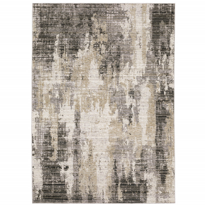 3' X 5' Grey Beige Charcoal Brown Tan And Ivory Abstract Power Loom Stain Resistant Area Rug