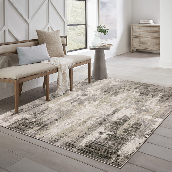 3' X 5' Grey Beige Charcoal Brown Tan And Ivory Abstract Power Loom Stain Resistant Area Rug