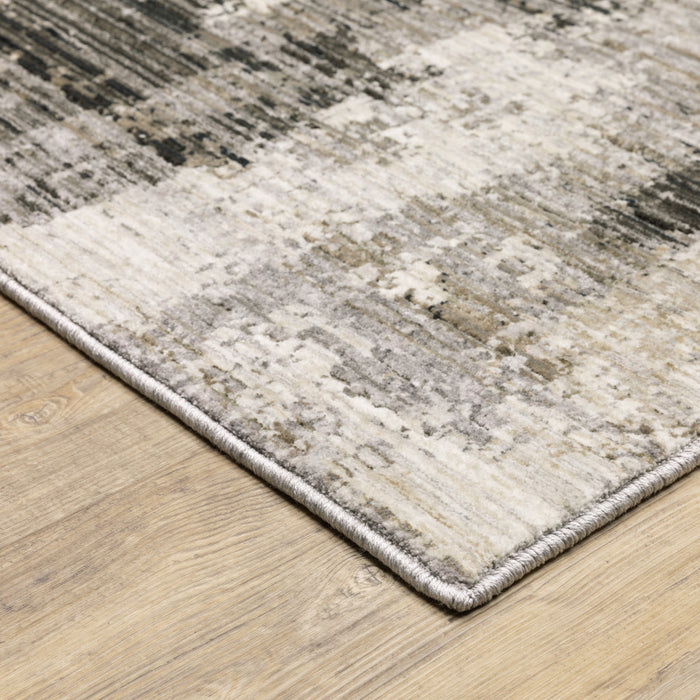 3' X 5' Grey Beige Charcoal Brown Tan And Ivory Abstract Power Loom Stain Resistant Area Rug