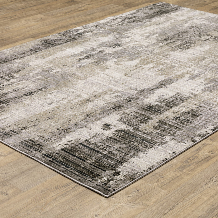 3' X 5' Grey Beige Charcoal Brown Tan And Ivory Abstract Power Loom Stain Resistant Area Rug