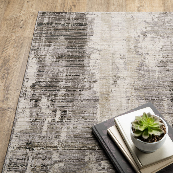 3' X 5' Grey Beige Charcoal Brown Tan And Ivory Abstract Power Loom Stain Resistant Area Rug