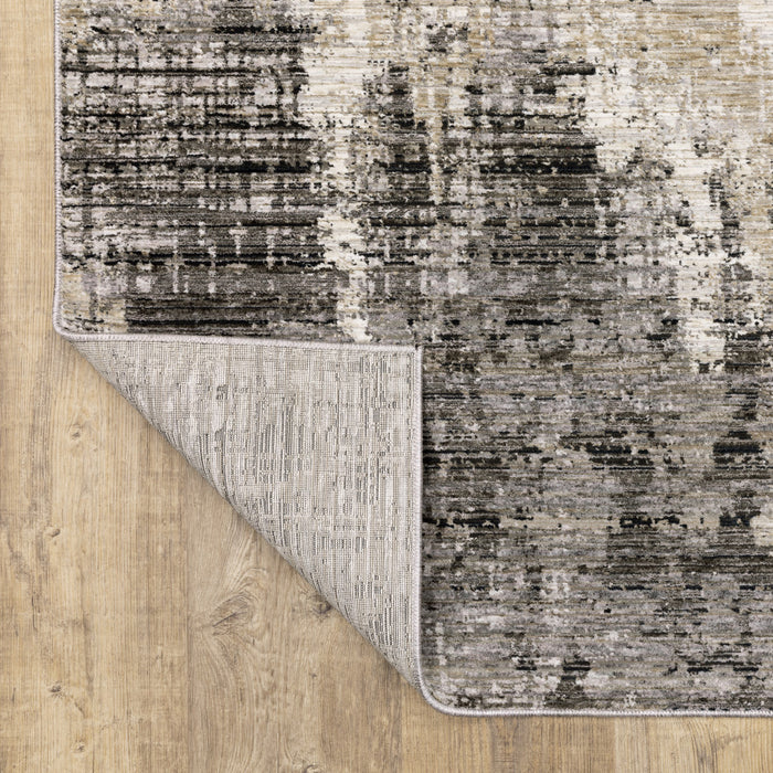 3' X 5' Grey Beige Charcoal Brown Tan And Ivory Abstract Power Loom Stain Resistant Area Rug