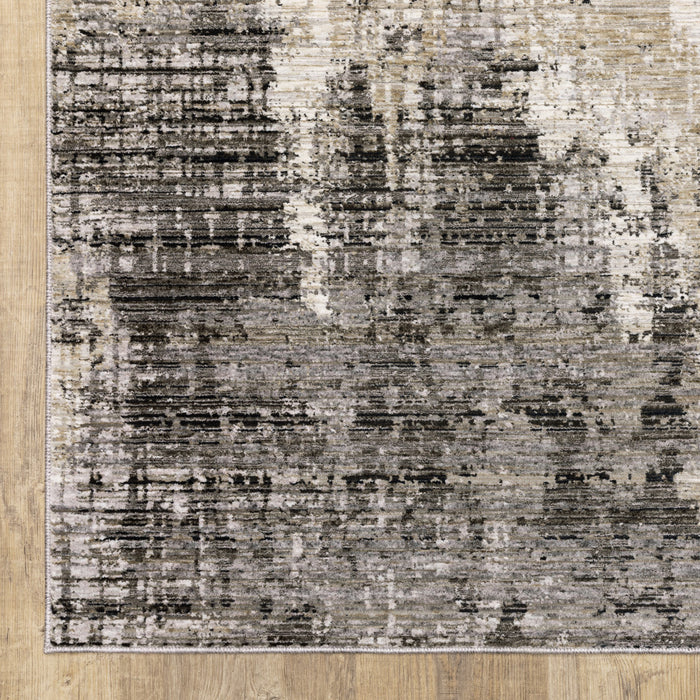 3' X 5' Grey Beige Charcoal Brown Tan And Ivory Abstract Power Loom Stain Resistant Area Rug