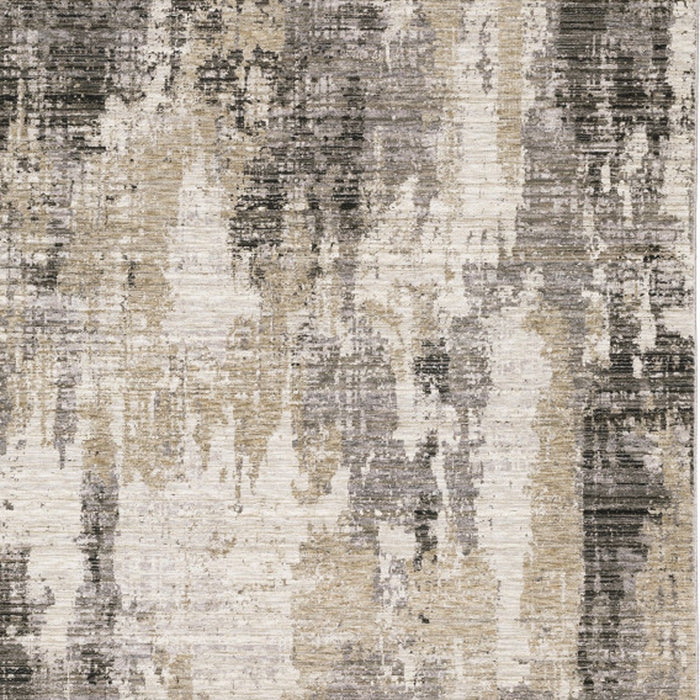 6' X 9' Grey Beige Charcoal Brown Tan And Ivory Abstract Power Loom Stain Resistant Area Rug