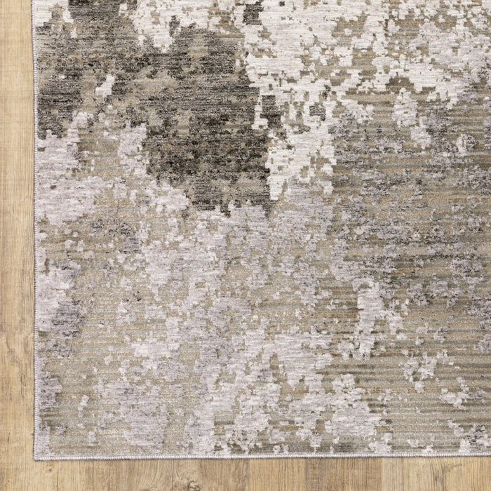 2' X 8' Grey Ivory Beige Tan Brown And Black Abstract Power Loom Stain Resistant Runner Rug