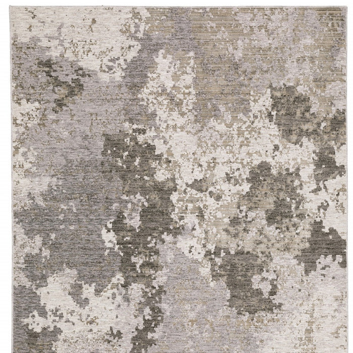 10' X 13' Grey Ivory Beige Tan Brown And Black Abstract Power Loom Stain Resistant Area Rug