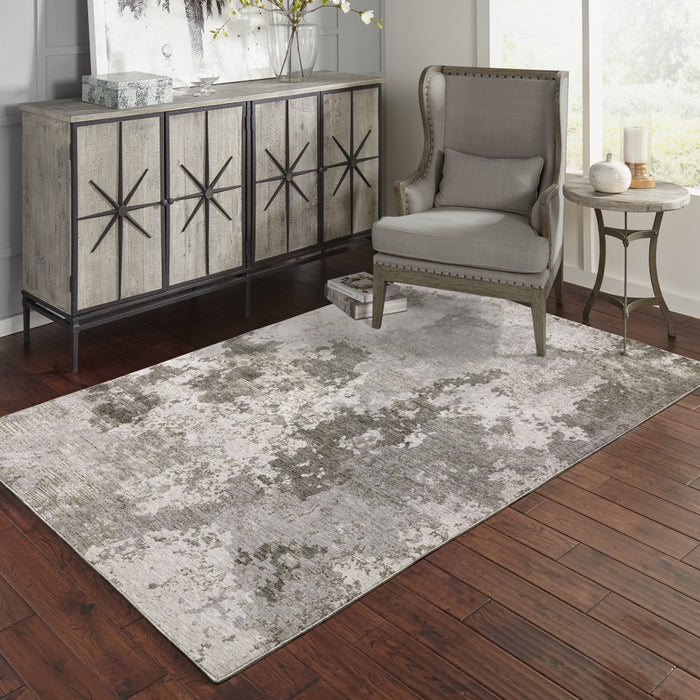 10' X 13' Grey Ivory Beige Tan Brown And Black Abstract Power Loom Stain Resistant Area Rug