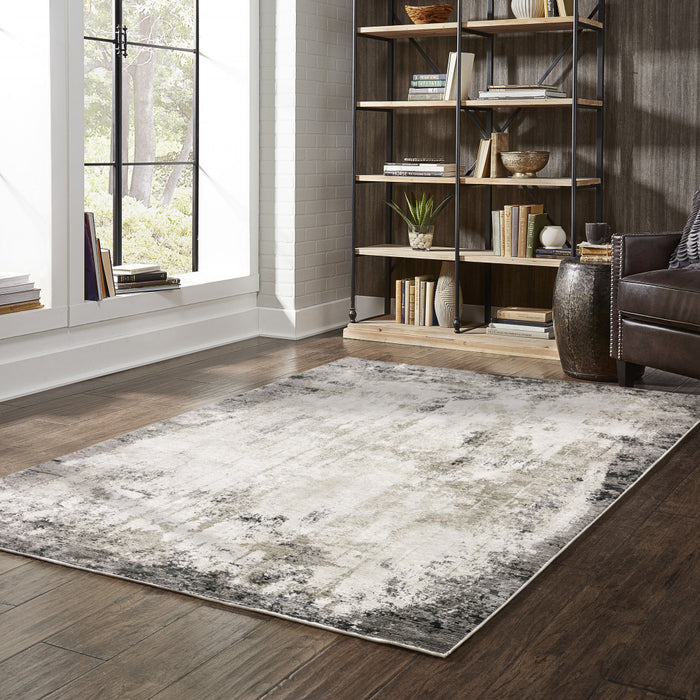 6' X 9' Grey Ivory Charcoal Tan Black And Beige Abstract Power Loom Stain Resistant Area Rug