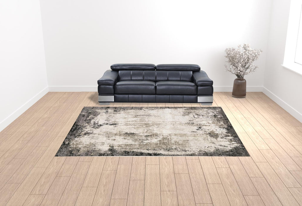 10' X 13' Grey Ivory Charcoal Tan Black And Beige Abstract Power Loom Stain Resistant Area Rug