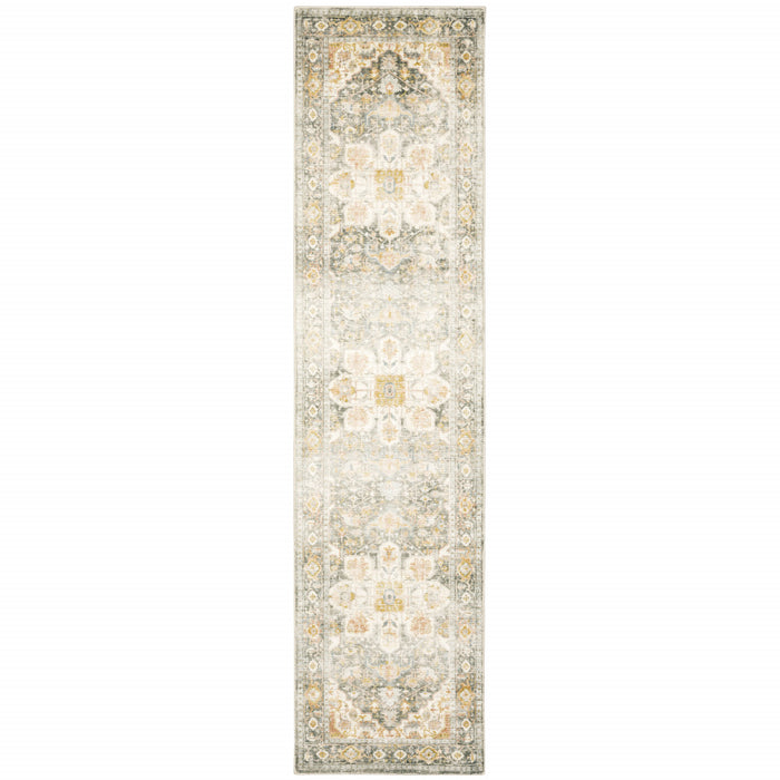 2' X 8' Gray And Ivory Oriental Power Loom Stain Resistant Runner Rug