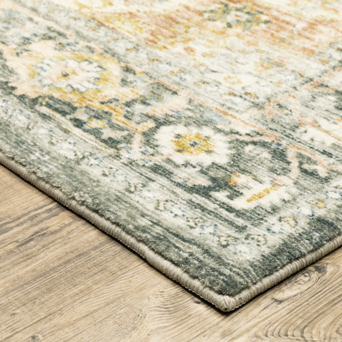 2' X 8' Gray And Ivory Oriental Power Loom Stain Resistant Runner Rug