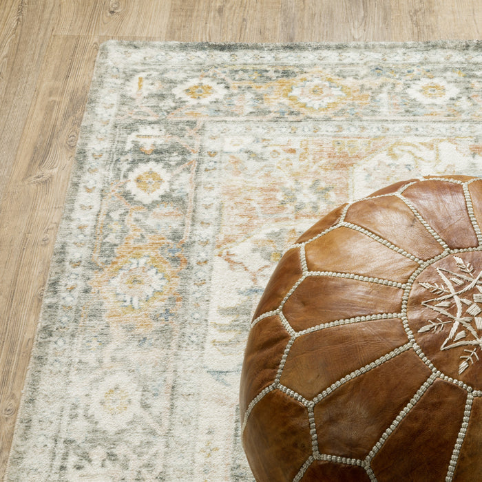 2' X 8' Gray And Ivory Oriental Power Loom Stain Resistant Runner Rug