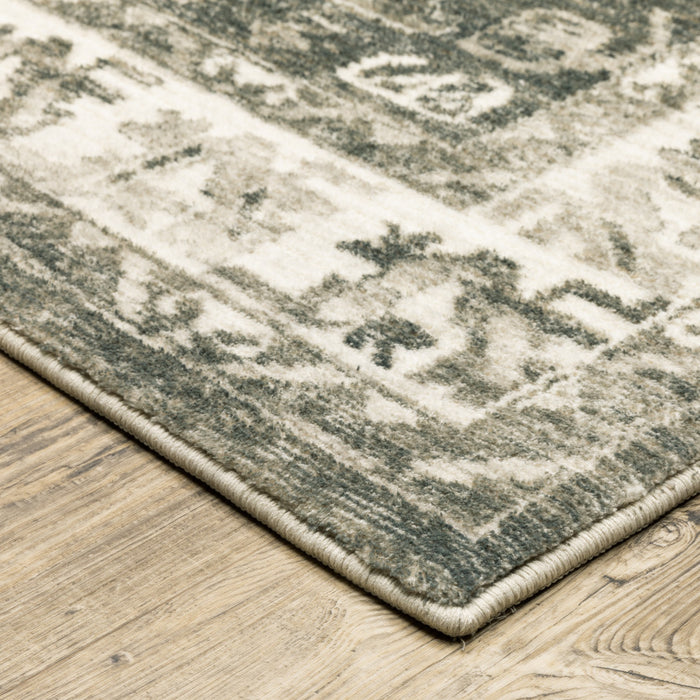 8' X 10' Grey Ivory Tan And Beige Oriental Power Loom Stain Resistant Area Rug