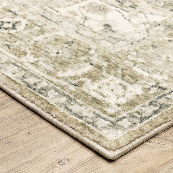 8' Tan and Ivory Oriental Power Loom Runner Rug