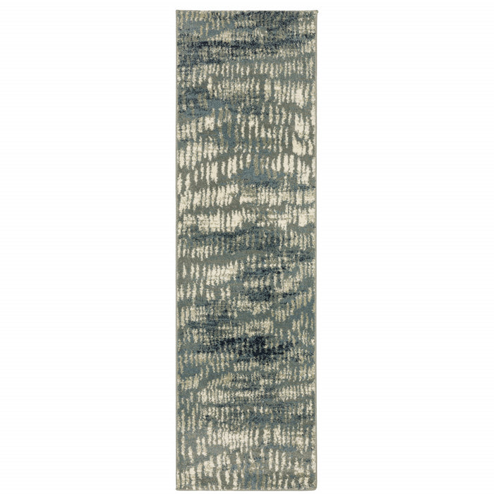 2' X 8' Grey Beige Blue And Light Blue Abstract Power Loom Stain Resistant Runner Rug